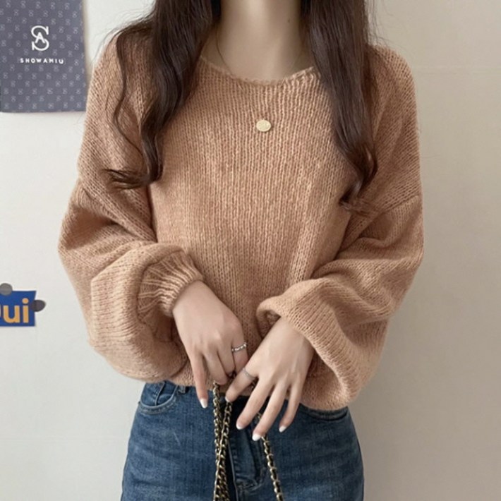 피어니스트 여성용 퍼프 슬리브 긴팔 니트