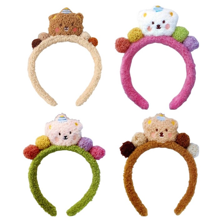 코히모 곰돌이 생일 파티 놀이공원 머리띠 4종 세트 5W0370, 1세트, 혼합색상