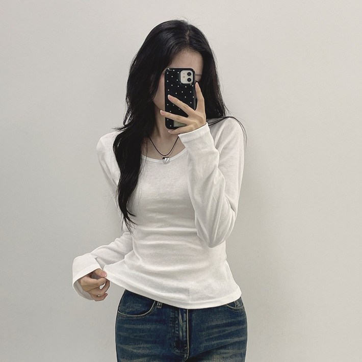 위드후이린 여성용 피아 데일리 슬림핏 긴팔 티셔츠