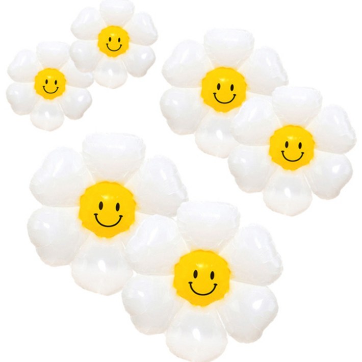 파티쇼 데이지플라워 은박풍선 스마일 대형 2p  중형 2p  소형 2p 세트, 혼합색상, 1세트