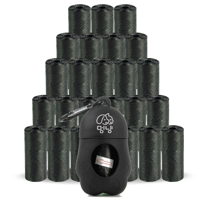 멍냥 반려동물 휴대용 배변 봉투 케이스  리필 세트, 블랙, 515개입, 1개