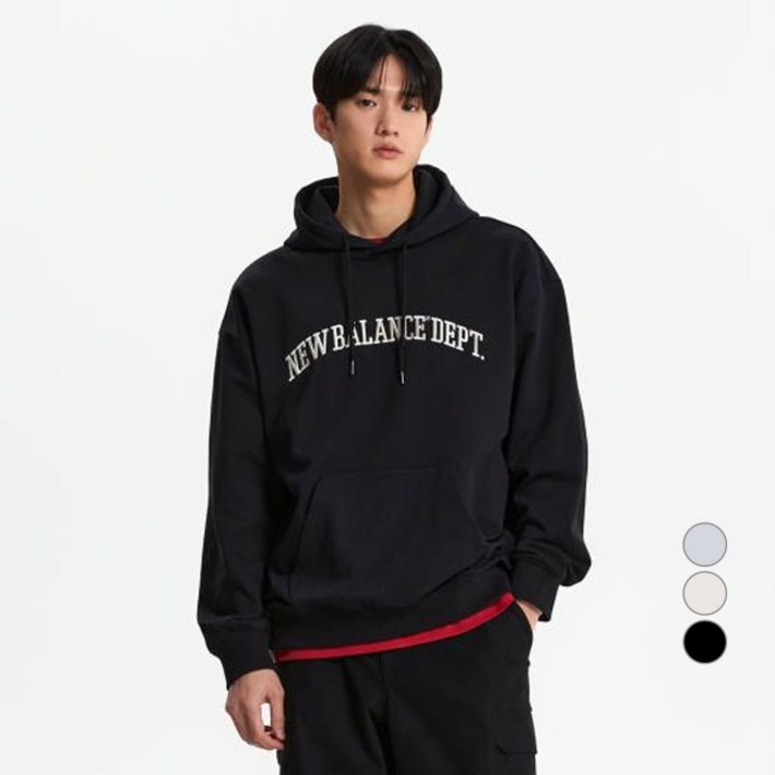 뉴발란스 남녀공용 유니 에센셜 레터링 오버핏 후드티 NBN0F11103