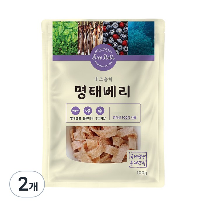 후코홀릭 강아지 건조 간식, 혼합맛명태블루베리, 100g, 2개
