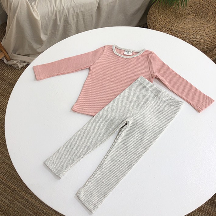 똘무룩 아동용 배색마카롱 아동 긴팔 상하 실내복 세트