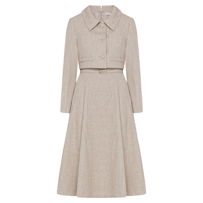 라인어디션 카라 벨티드 플레어 원피스