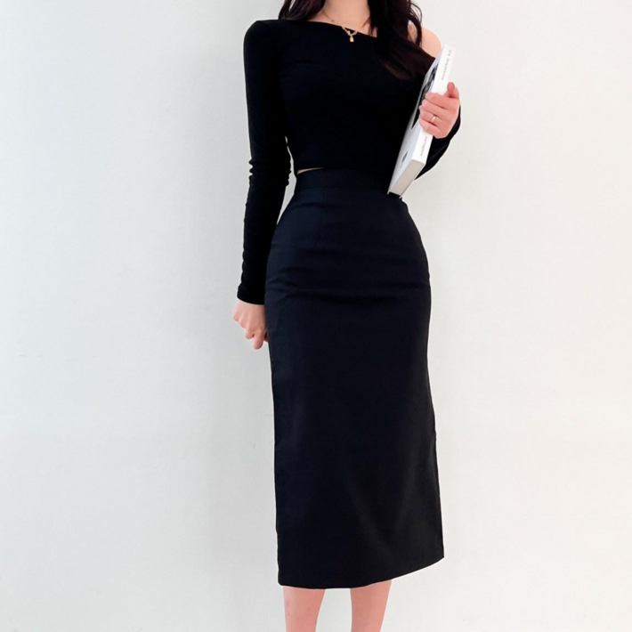 투디 베이직 링클프리 H라인 뒷트임 롱스커트 국내제작, 3컬러, s,m