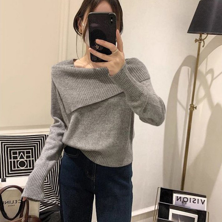 페이준 여성 봄 가을 오프숄더 니트 긴팔 터틀넥 스웨터 LN1772