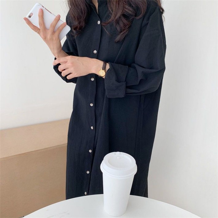 해피유통 여성   롱 셔츠형 빅 사이즈 롱 원피스jh lmy