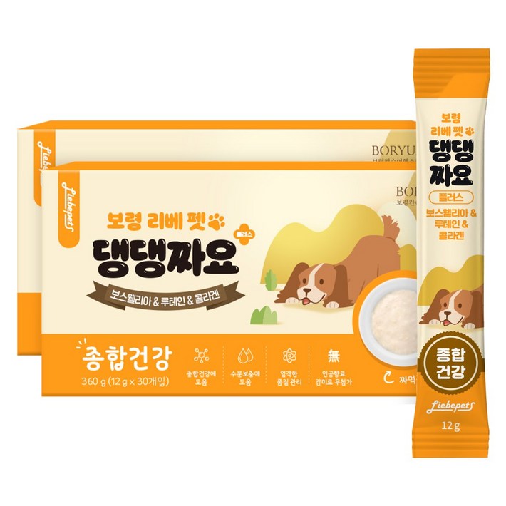 보령 리베 펫 댕댕짜요 플러스 종합건강 강아지 영양간식, 눈건강피부건강관절건강, 360g, 2개