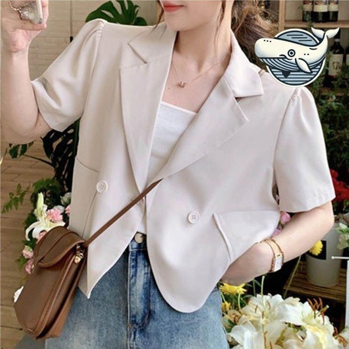 원버튼 세련된 반팔 여름 카라 크롭 자켓 여성