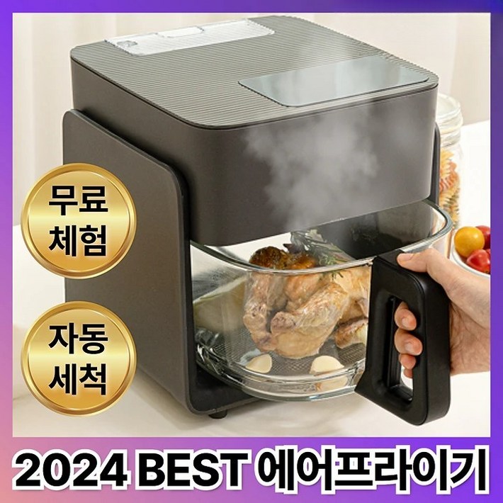 5초컷세척 지반 스팀 글라스 에어프라이어 4인용 4.2L, 단일 색상 5초컷세척 지반 스팀 글라스 에어프라이어 4인용 4.2L, 단일 색상