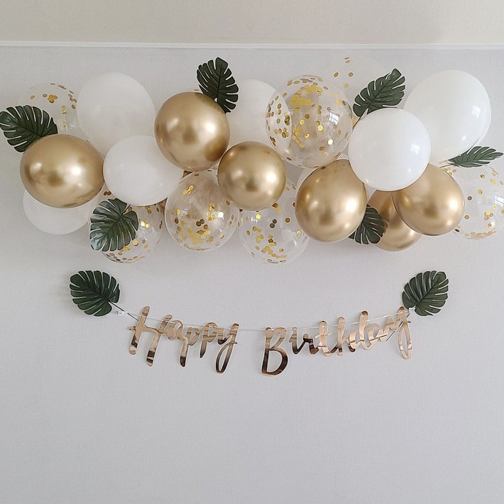 몬스테라 골드벌룬 클라우드세트생일가랜드, 혼합색상, 1개 몬스테라 골드벌룬 클라우드세트생일가랜드, 혼합색상, 1개