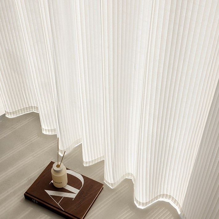 홈키안 스트라이프 쉬폰 커튼 거실 차르르 비침없는 도툼 두꺼운 내마모성 화이트 커텐