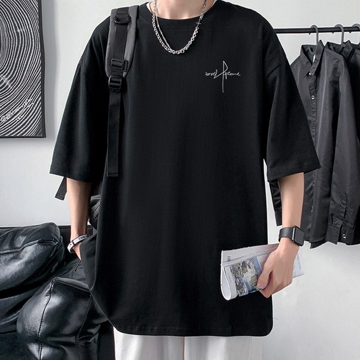 모던바이브 남자 오버핏 프린팅 레터링 빅사이즈 박스티 반팔 티셔츠