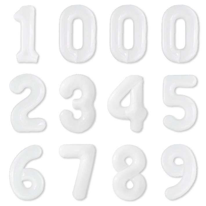 숫자 은박 호일 풍선 12p 세트 1000일 풍선 by 파티아일랜드, 1세트, 화이트