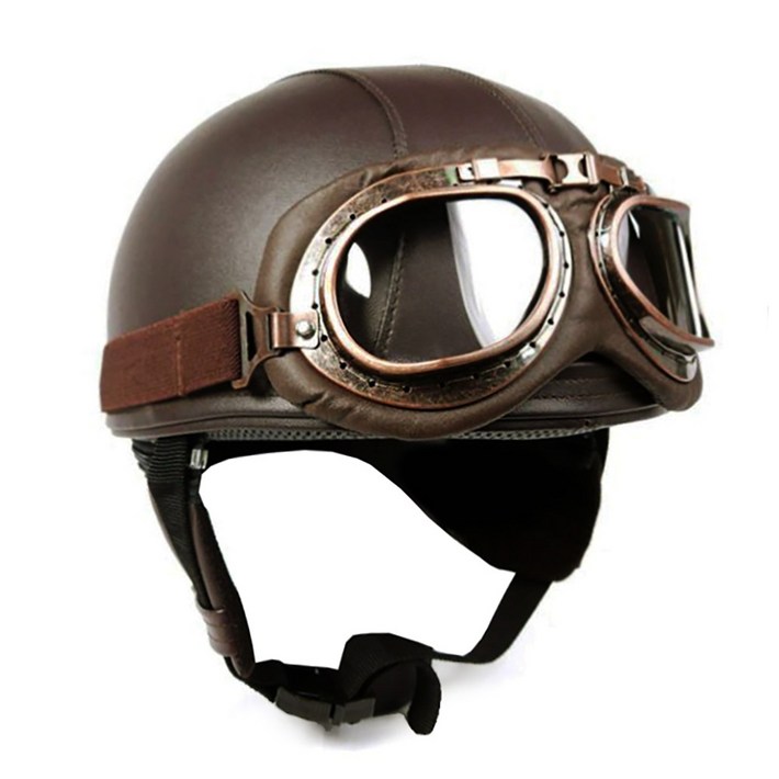 한미 고글모 빈티지 클래식 오토바이 스쿠터 가죽 반모헬멧  탈부착 패션용고글 귀마개 포함