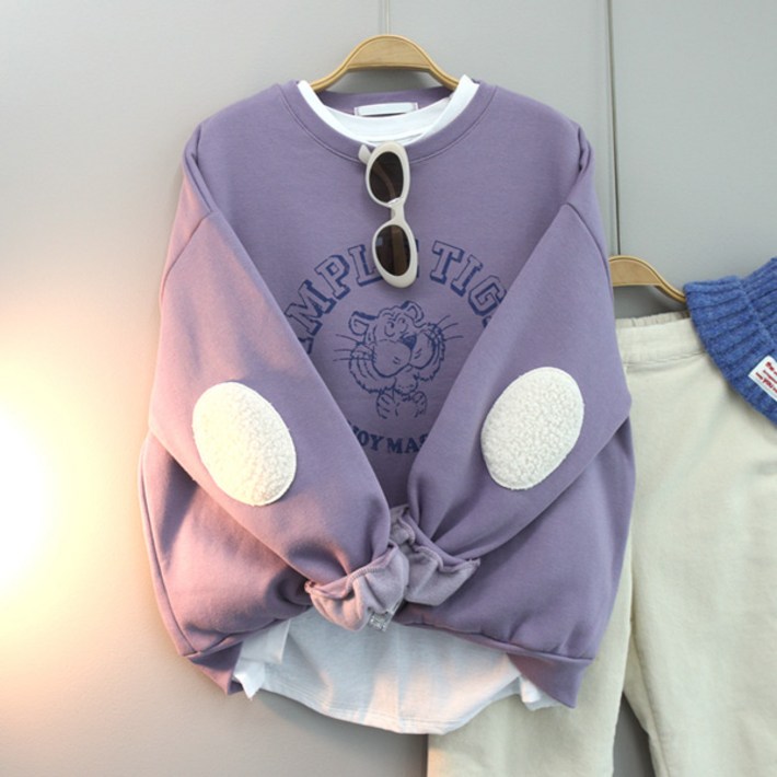 달콩 여성 기모맨투맨 겨울티 오버핏 어흥뽀글빵떡맨투맨기모