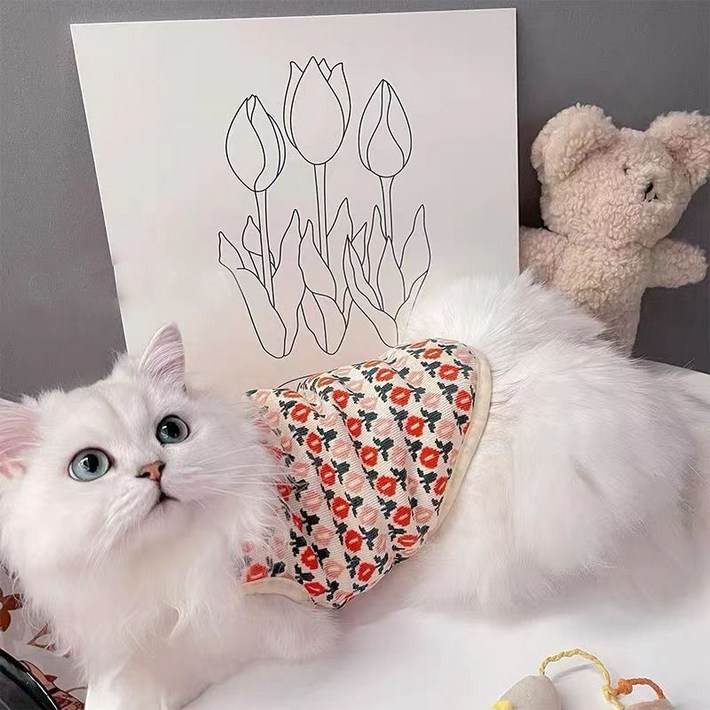 레트로 감성 강아지 겨울옷 꽃할매 털조끼
