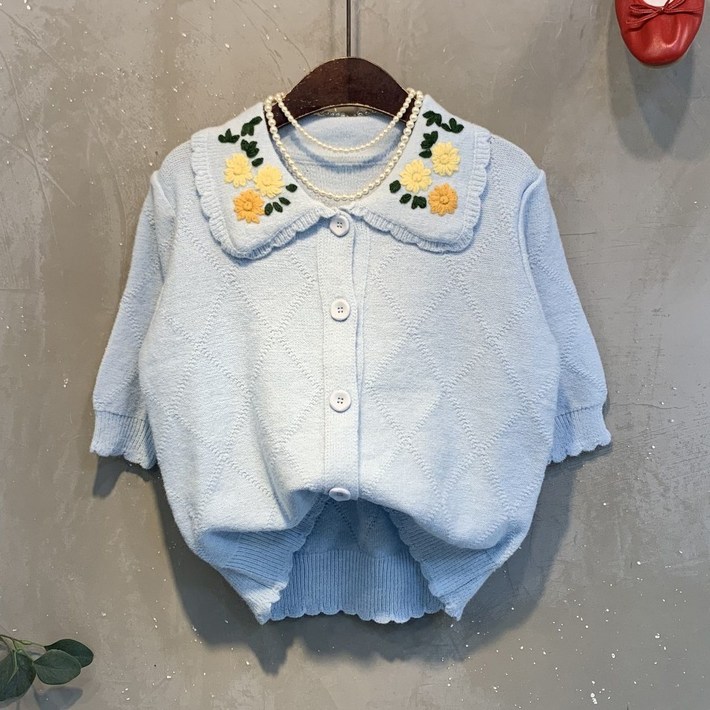 (신상,무료배송)플로드 플라워 카라 다이아 반팔 가디건 3color