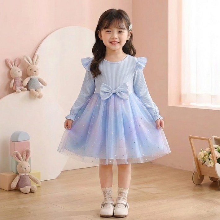 모모토리 자체제작 여아 유아 아동 별빛 샤 튜튜 원피스 긴팔 공주 원피스 드레스 등원룩