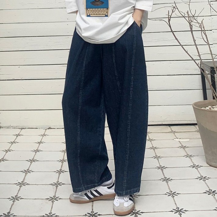 애플망고옷장 빅사이즈 9005 데님 청항아리 배기밴딩팬츠 오버핏 청바지