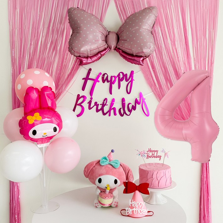 메리파티 산리오 마이멜로디 풍선 생일파티 올인원 풀세트 핑크, 1세트, 마이멜로디 풀세트 점보숫자4