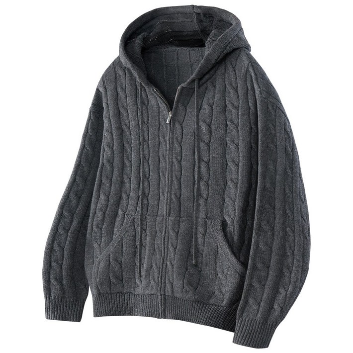 팀스핏 남성용 오버핏 꽈배기 니트 후드집업 3Color