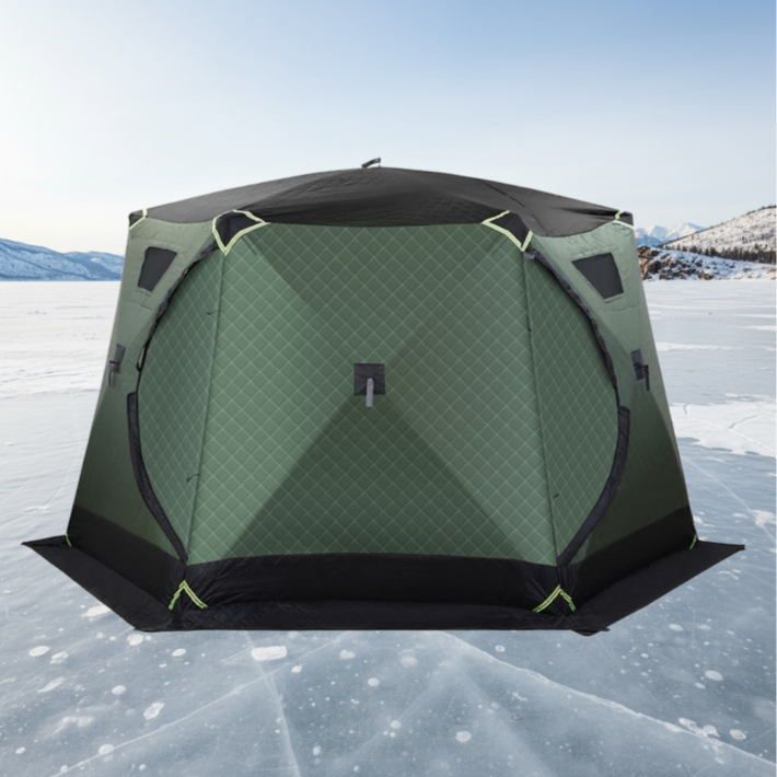 차니글로벌 큐브텐트 특대 68인용 얼음 낚시 원터치 방한 동계 빙어 누빔 야외 육각, 밀리터리그린