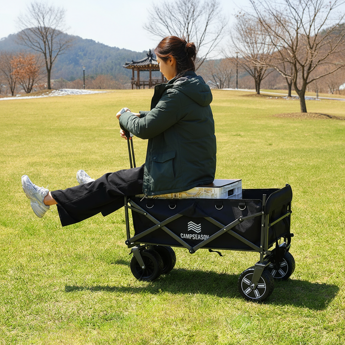 캠프시즌 프리미엄 전동 캠핑 웨건 왜건카트 광폭타이어 접이식카트 뒷문개방형, 1개, 블랙