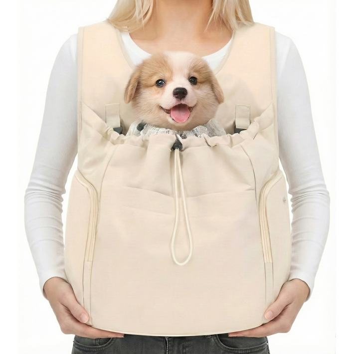 옴마생활 강아지 산책 이동가방 앞가방 애견 포대기, 1개, 베이지