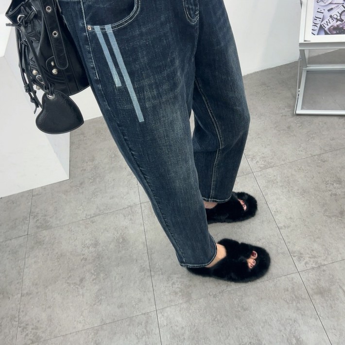 에브리룩 블랙 사인 뒷밴딩 스판 데님 청바지M2XL