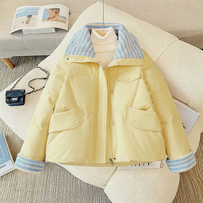 지고다그 여성 쇼트 도톰 코트 따뜻한 겨울용 루즈핏 따뜻한 배색 칼라 디자인 코트 XFT0271