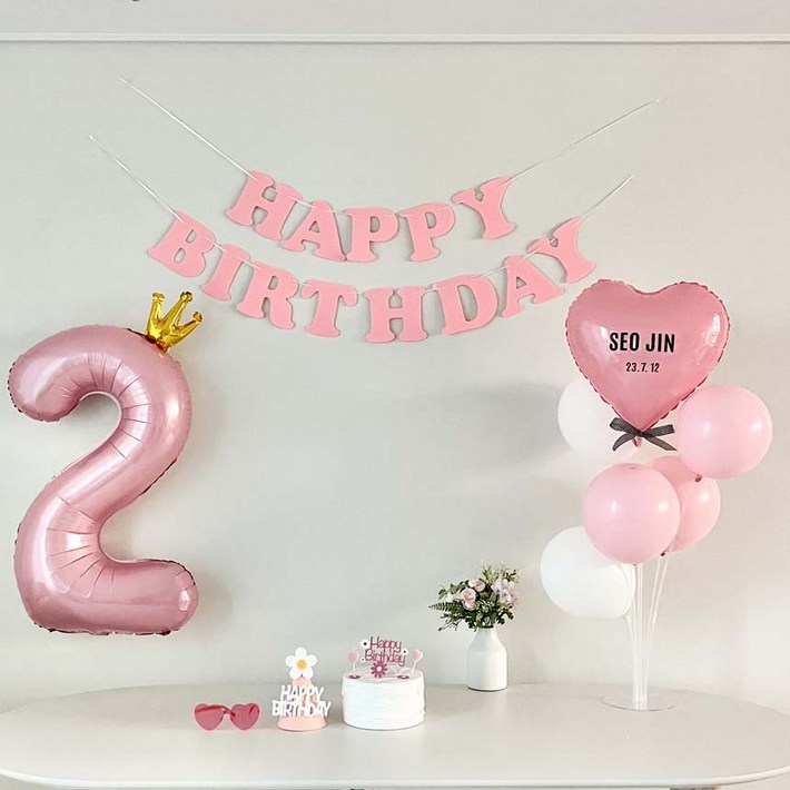 연지마켓 생일가랜드 생일 파티 용품 세트 숫자 하트 풍선 자유레터링, 1세트, 핑크 연지마켓 생일가랜드 생일 파티 용품 세트 숫자 하트 풍선 자유레터링, 1세트, 핑크