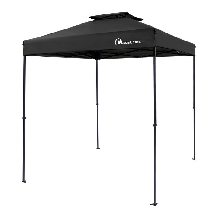 MOON LENCE 원터치 타프 사각 캠핑 타프 방수 타프 그늘막 타프 시스템 파고라 3단 고도 조절 자외선 차단 UPF50 조립 간단 UV타프막 스틸프레임, 검은색