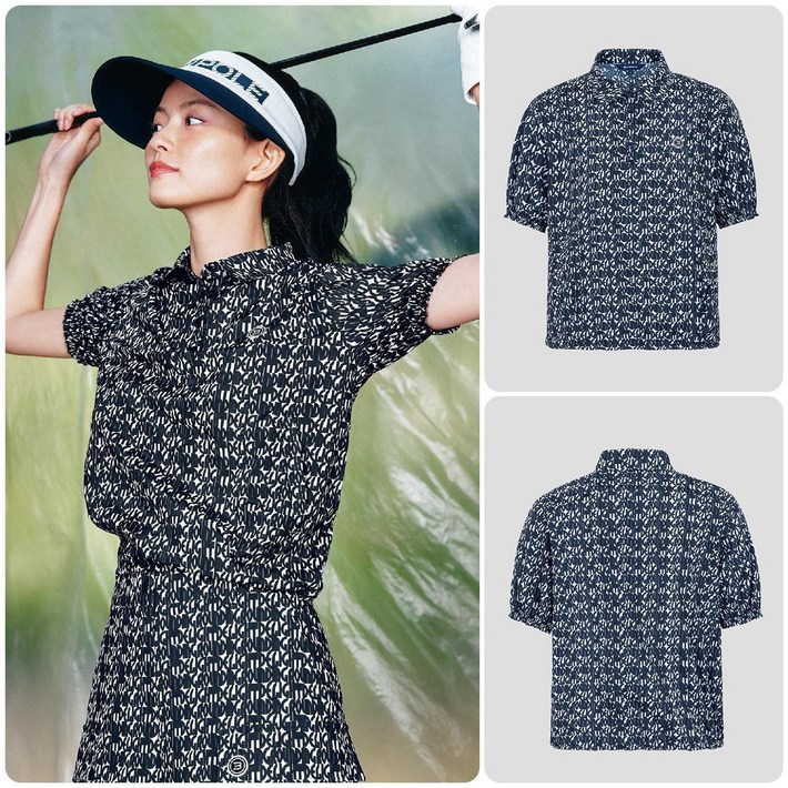 매장정품 빈폴골프 여성 메쉬 패턴 칼라 반팔 티셔츠 네이비