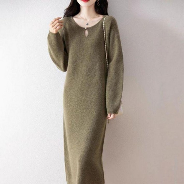 원피스 가을 루즈핏 긴팔 니트 데일리 여성 니트원피스 치마 롱원피스 진주 은창포근한 루나 겨울