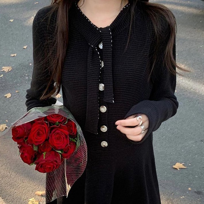 타이넥 플레어 원피스 봄 가을 겨울 하객룩 결혼식룩 ksm84003Wa