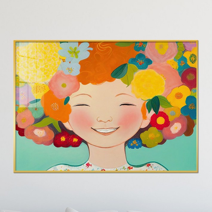 아트블루 꽃의 여인 인물 추상화 북유럽 감성 그림 인테리어 액자, 골드 메탈 아트블루 꽃의 여인 인물 추상화 북유럽 감성 그림 인테리어 액자, 골드 메탈