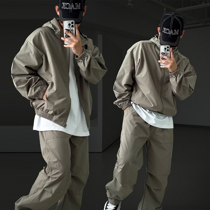 빠델 투웨이 후드집업  카고 와이드 스트링팬츠 트레이닝 셋업