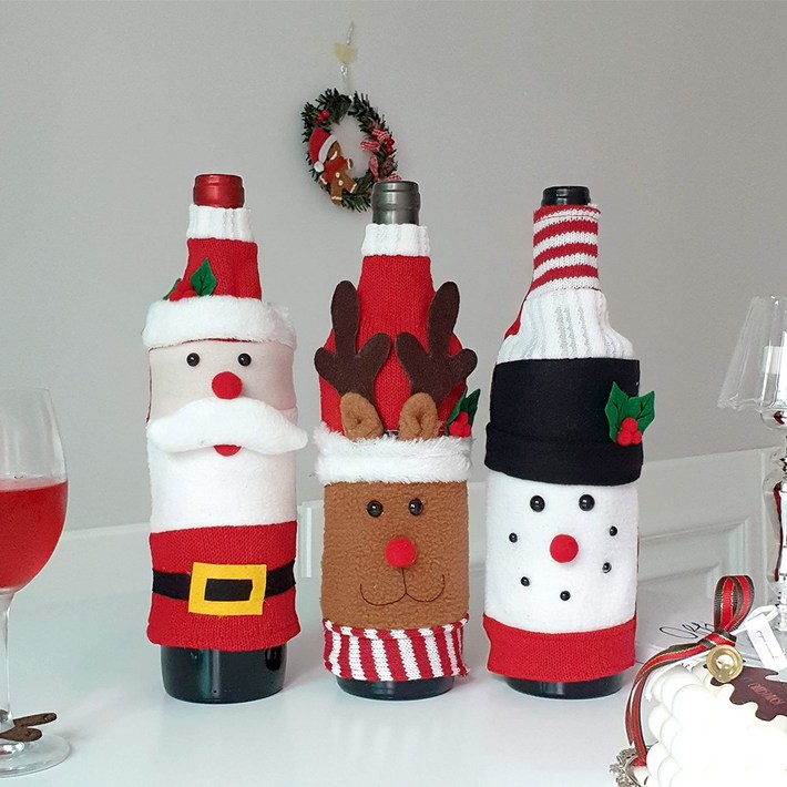 페페무드 Xmas 와인병 커버 3type 와인 크리스마스 파티 용품 테이블 소품 산타 장식 성탄