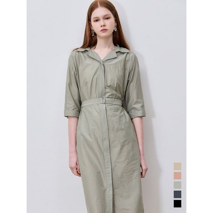 쉬즈미스 고급스러운 벨티드 턱 셔츠 원피스  택가격  338000원