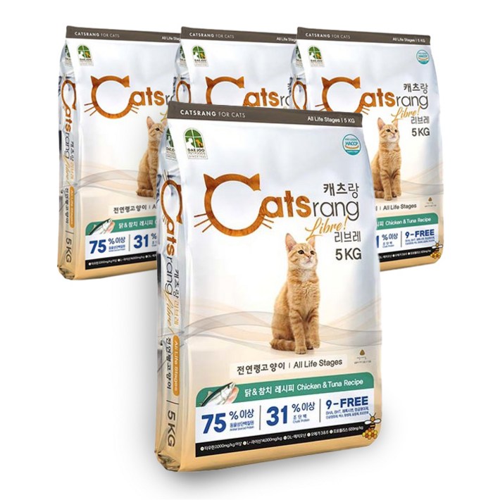 캐츠랑 전연령 20kg (5kg X 4개) 전연령 올라이프 고양이 건식사료 닭고기 + 참치 길냥이사료 길고양이 캐츠랑 대용량사료