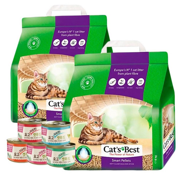 캣츠베스트 스마트펠렛 친환경 고양이모래 5L2개저염습식캔 170g2캔, 5L, 1개, 나무향