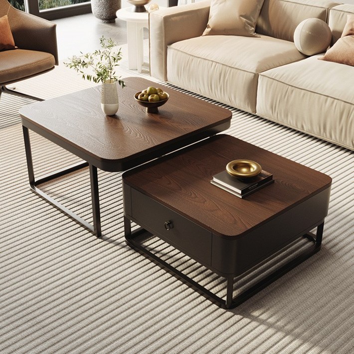 BYOU 고급 원목 거실 테이블 수납 소파테이블 접이식 티테이블 세트