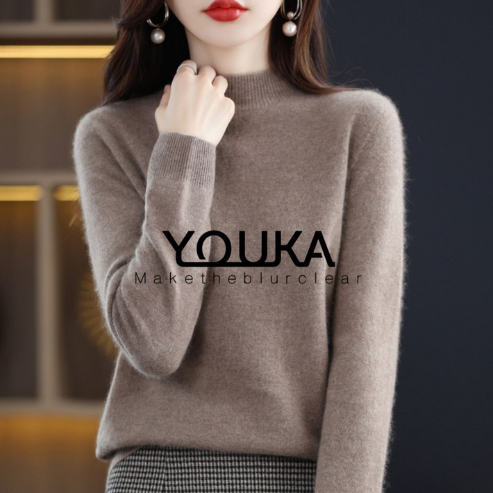 유카 여성 가을 겨울 캐시미어 100 터틀넥 심플 부드러운 와이드 반목폴라티
