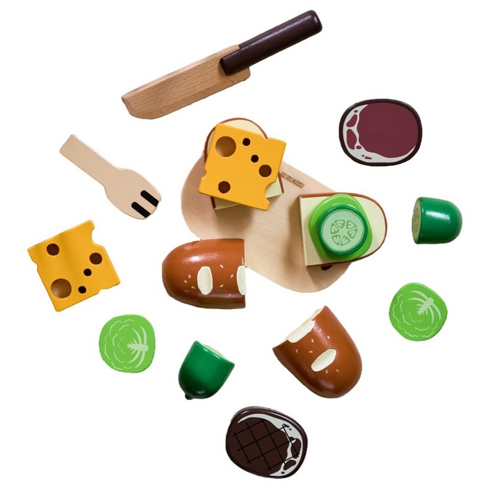 에센셜토이 원목 베이커리 주방놀이 내장 자석 교구 자르기 소꿉놀이 장난감 세트, 1개