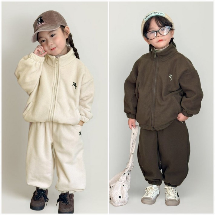 해피팡팡   겨울 아동용 후리스 상하 바지 세트  로하 플리스 집업세트 150호 까지  남아 여아 키즈 유아 겨울 상하복 기모 플리스 반집업 상하의 셋업  아동 후리스상하세트