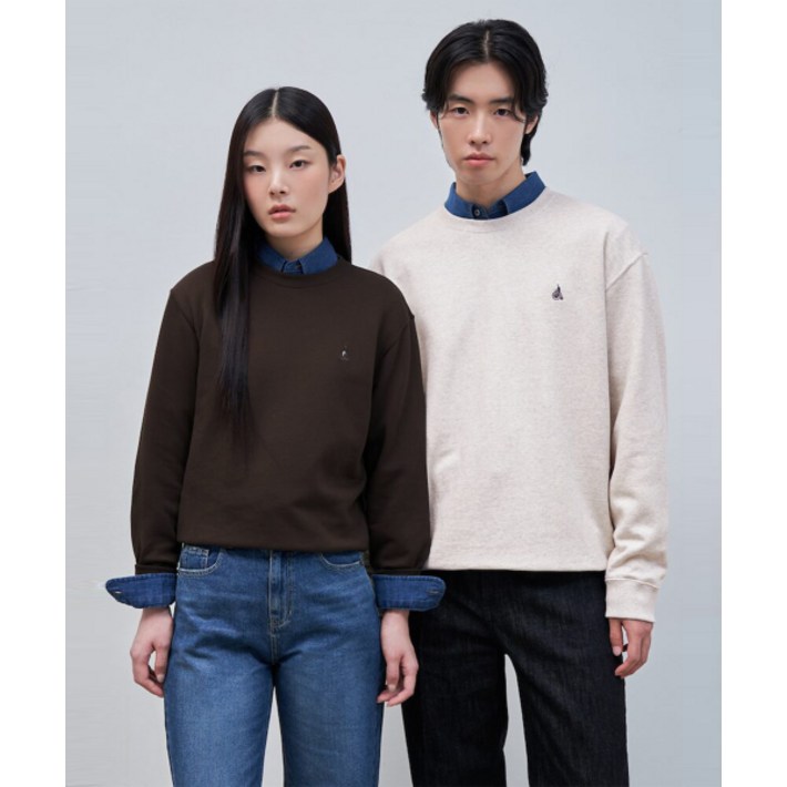 매장정품 빈폴 BEANPOLE MEN 남녀공용 로고 자수 스웨트 셔츠 베이지 BC4841E03A BC4841E03A 219361