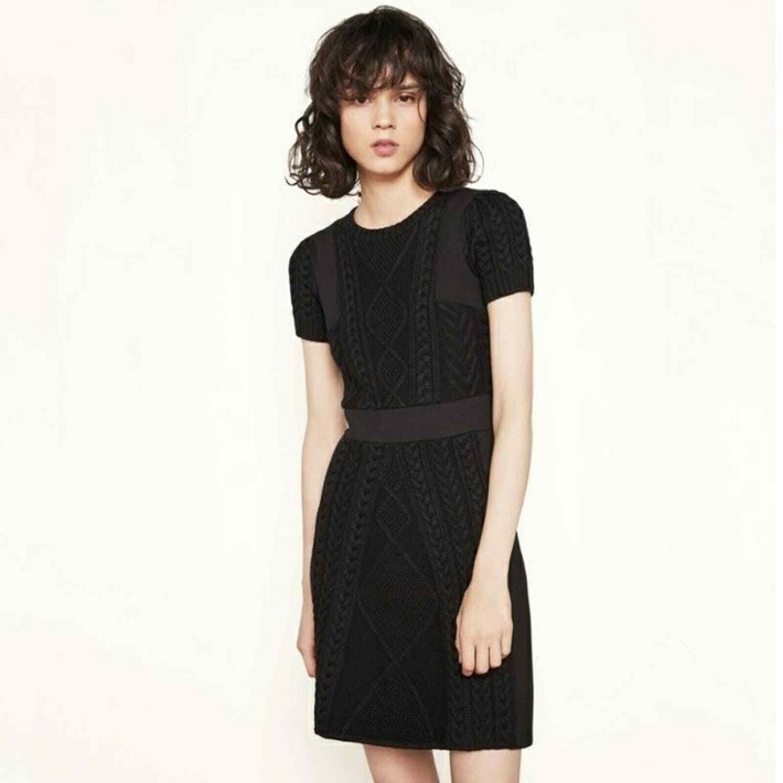 마쥬 마제 로피 케이블 니트 블랙 미니 드레스 4717669