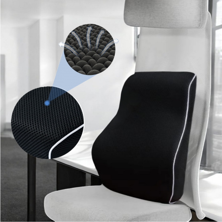 푸람 바른자세 등받이 사무용 의자 허리쿠션, 블랙